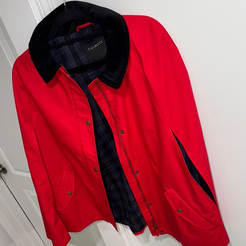 Talbots Red Donegal Funnel-Neck Poncho